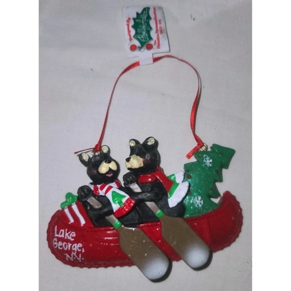Kurt Adler Bears in Canoe Christmas Ornament by Holly Adler Lake George Souvenir